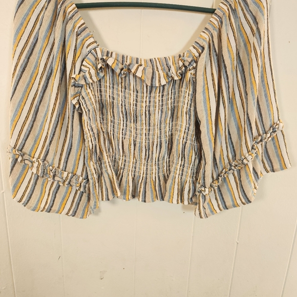 Angie Striped Smocked Peasant Boho Blouse Size Medium Milkmaid - Picture 10 of 15